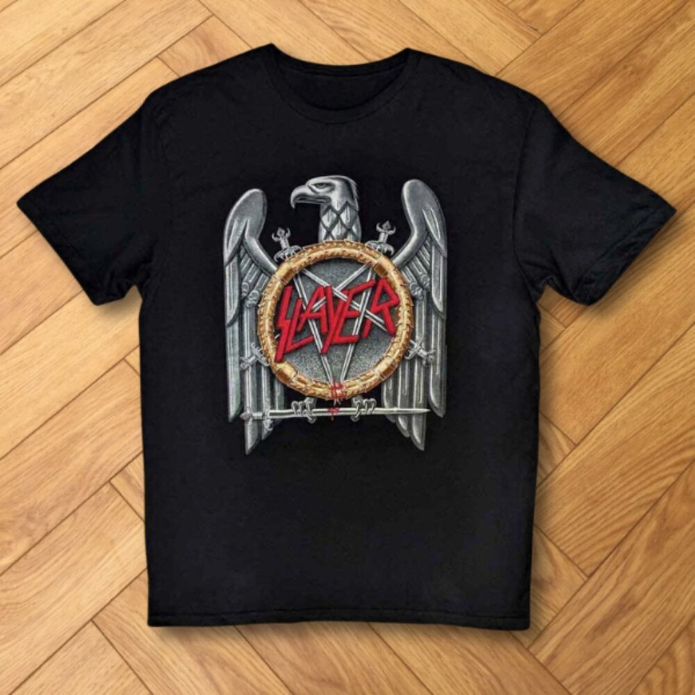 Slayer Band Silver Eagle Crossed Swords T-Shirt